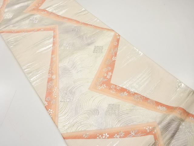 JAPANESE KIMONO / ANTIQUE FUKURO OBI / SILK / WOVEN STREAM & FLOWER